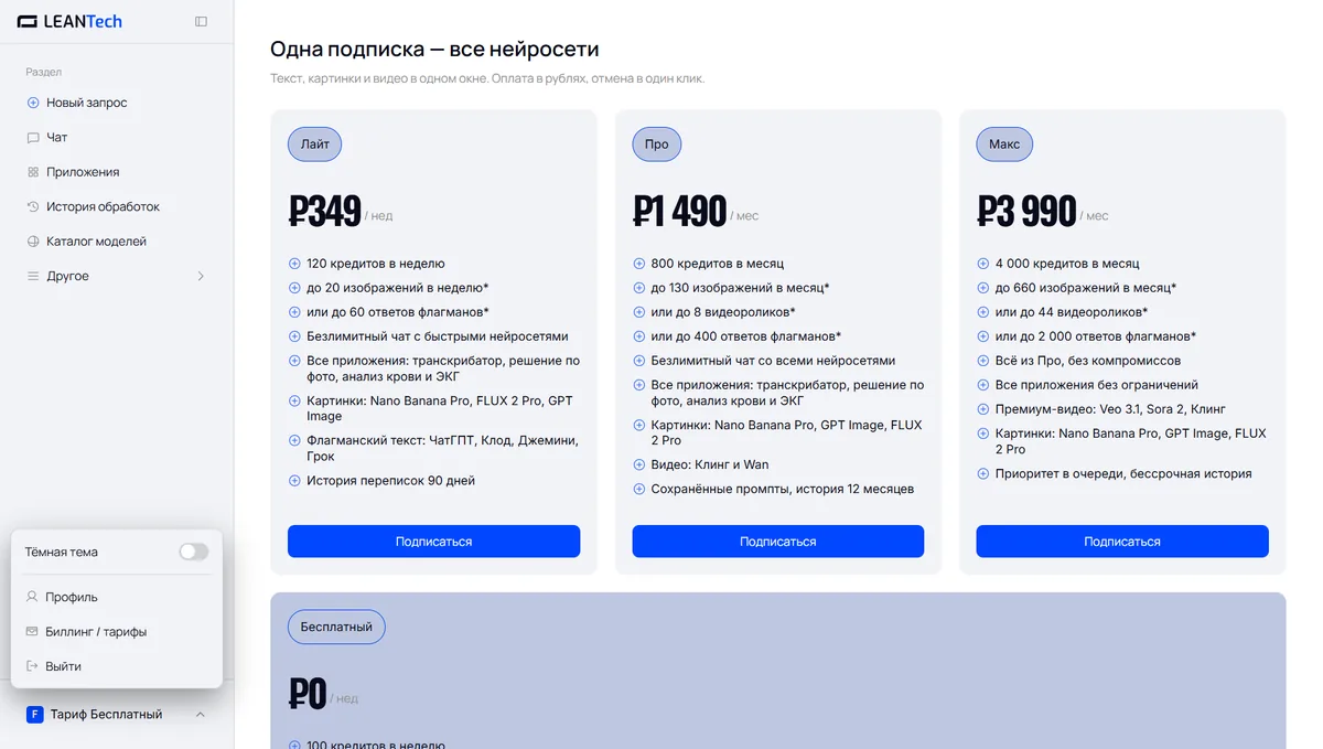 Тарифы и цены Le Chat в рублях